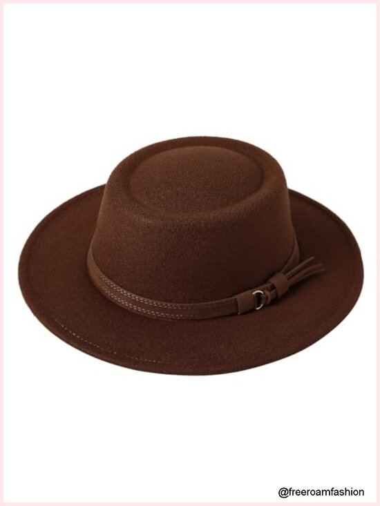 Vintage Wide Brim Wool Fedora Hat with Belt Buckle Womens Jazz Hat main image 5